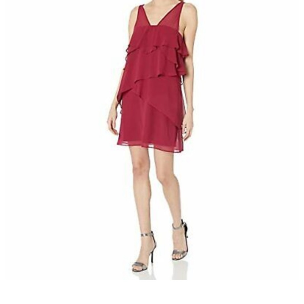 BCBGeneration Women's Ruffled Dress, Garnet Size Medium